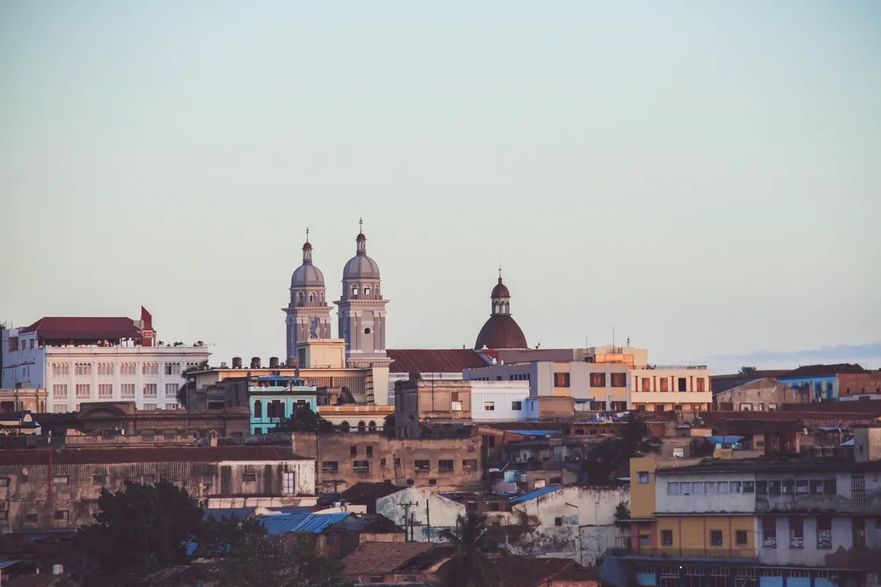 a view of a city with a clock tower