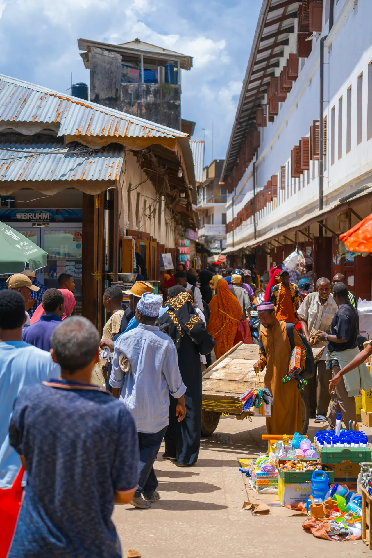 A busy street around the markets of Stone Town, Zanzibar, Tanzania