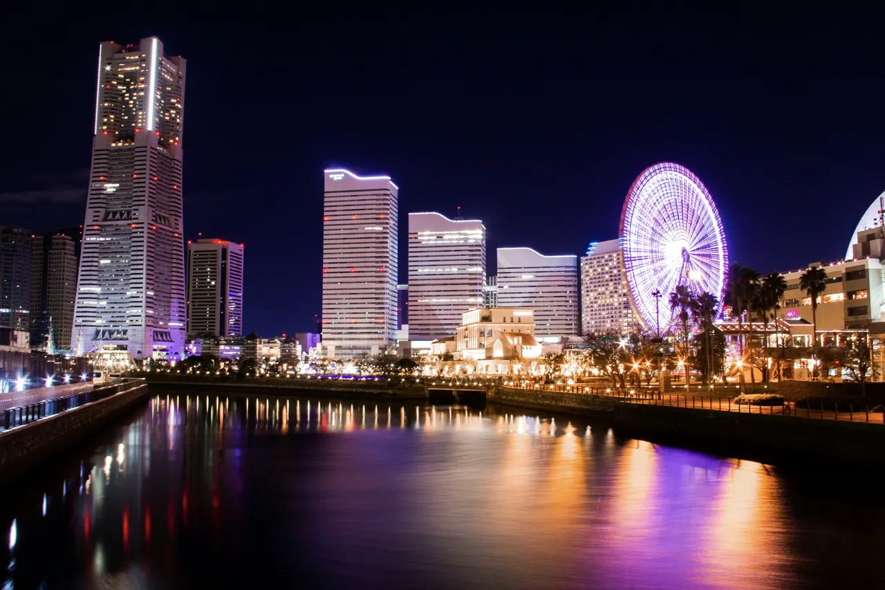 Long exposure looking over Yokohama city, Japan