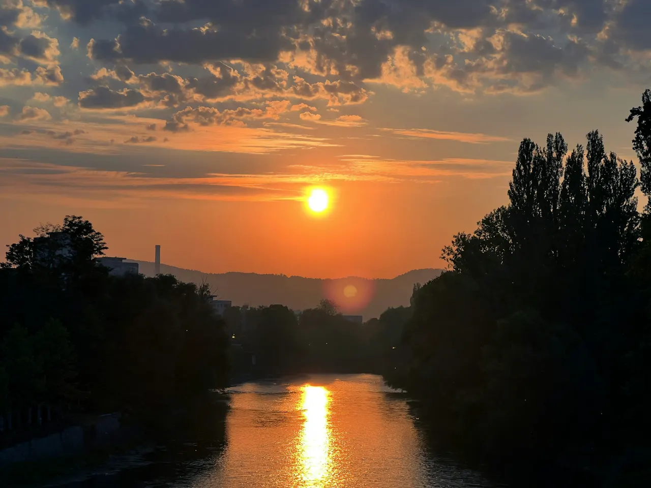 Sunrise over river Vrbas in Banja Luka