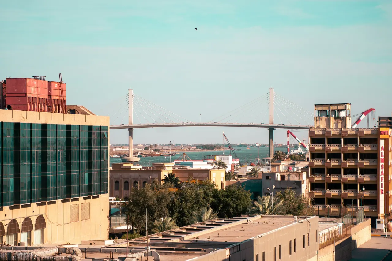 a view of a bridge over a city