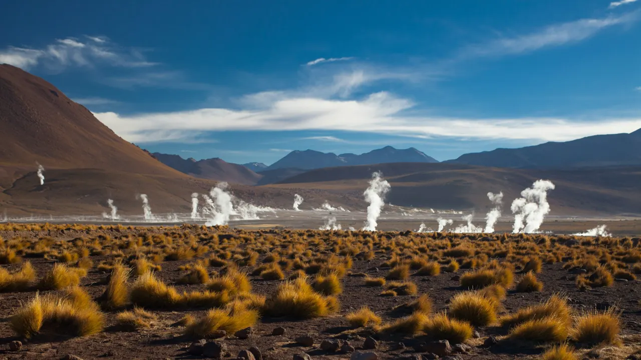 The altiplano around San Pedro de Atacama is a geological highly active area full of volcanoes, geysers and sulfur clouds from the belly of the earth