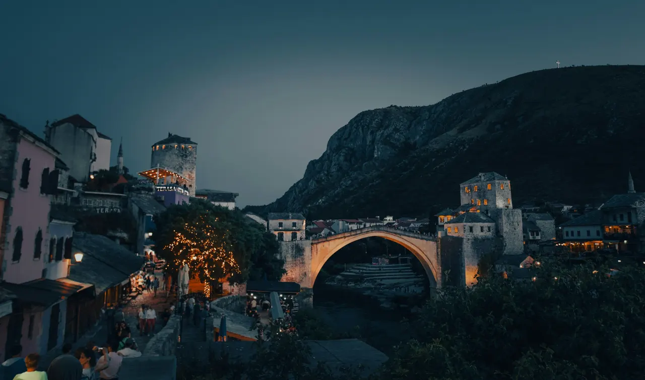Old Bridge of Mostar, Bosnia & Herzegovina during night