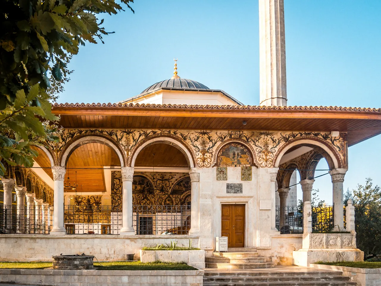 A beautiful mosque is pictured on a sunny day