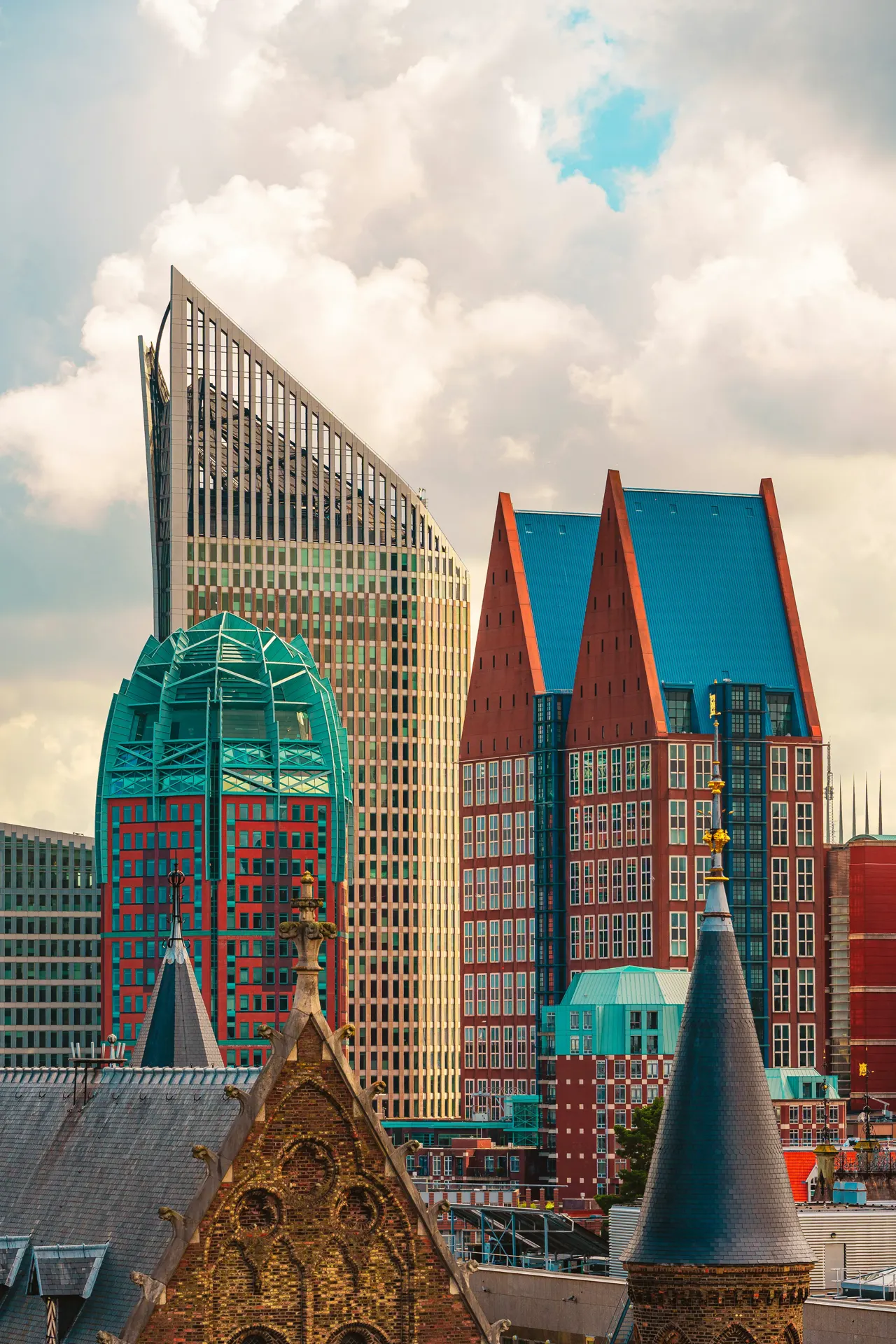 The Hague city skyline on a bright sunny summer day