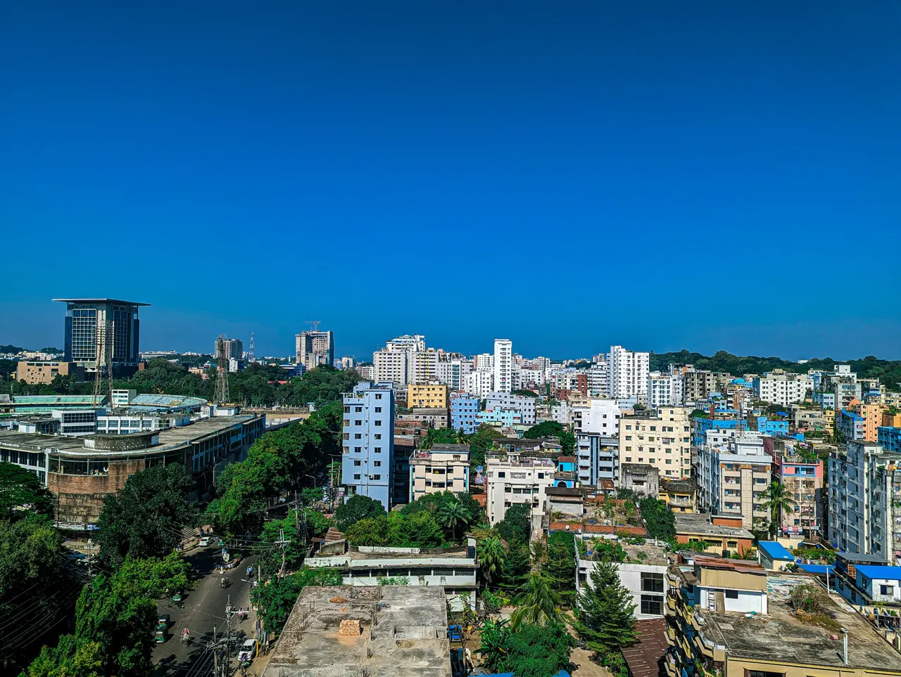 a view of a city from the top of a building
