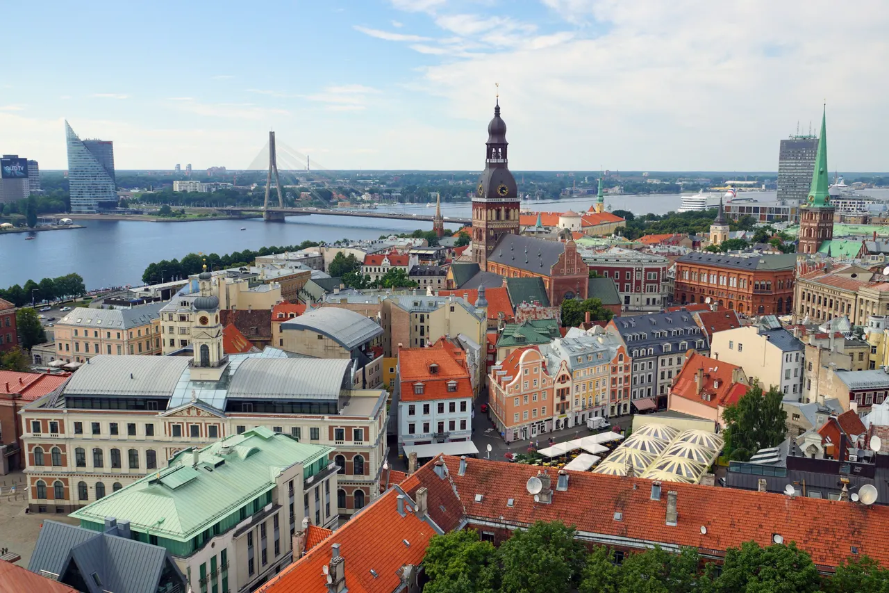 Aerial view of Riga, Latvia on a cloudy day