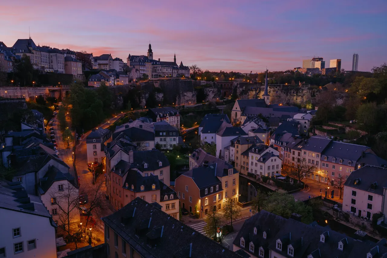 aerial view of old town at sunset