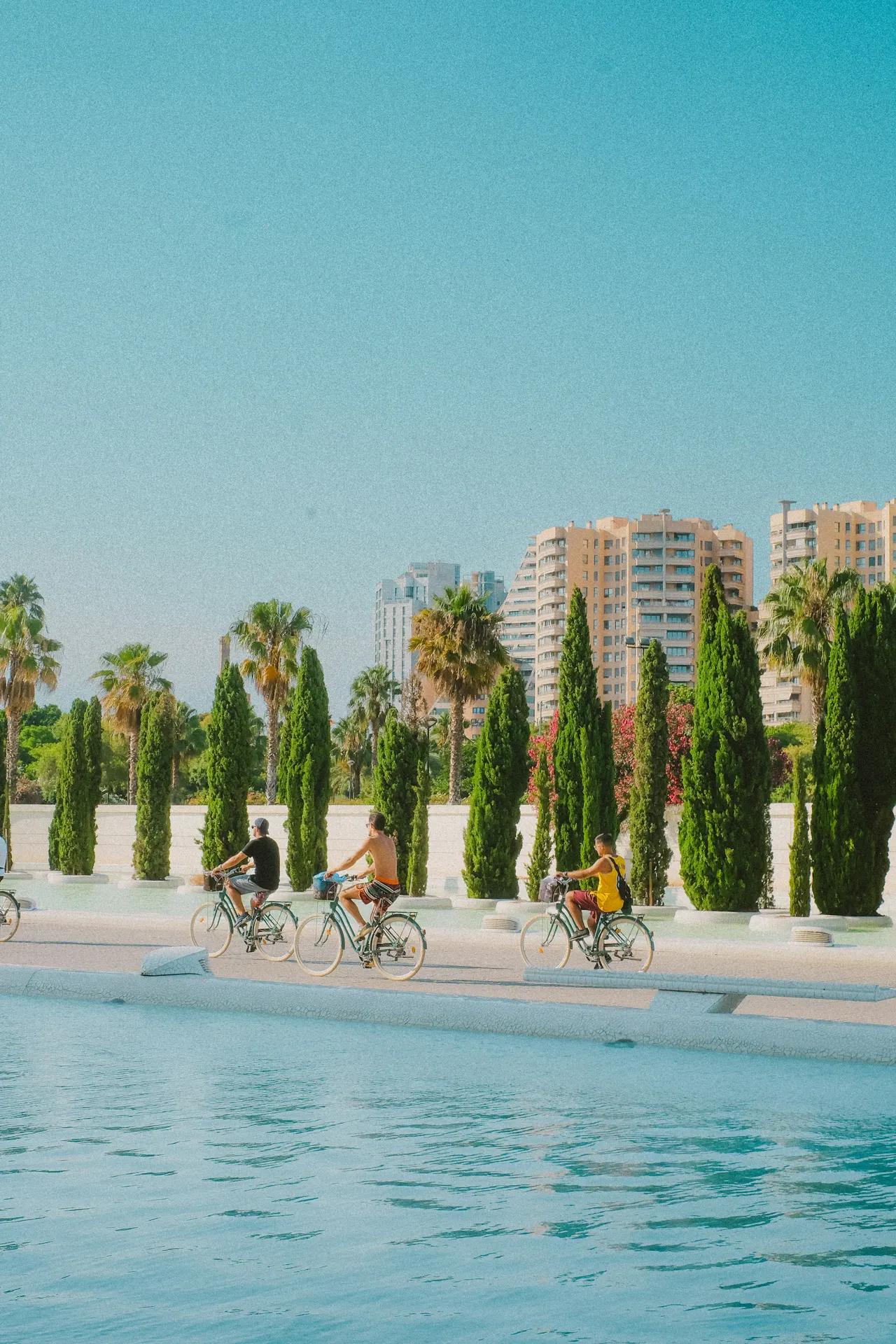 Bicycles in Valencia, Spain at the Ciudad de las Artes y las Ciencias