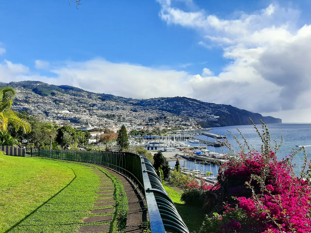 a scenic view of a city and a body of water