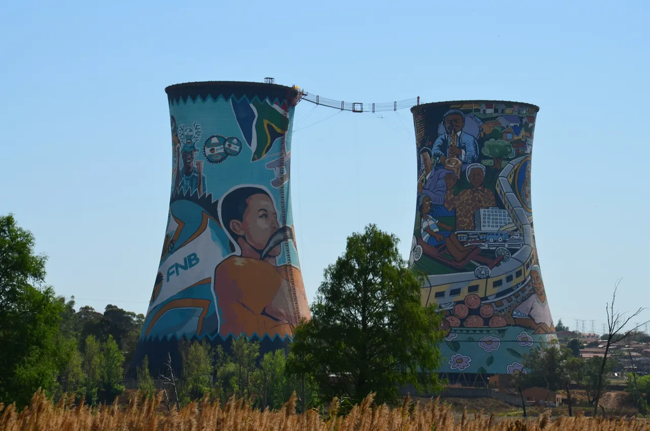 Cooling towers in Soweto used as a Bunjee jumping centre