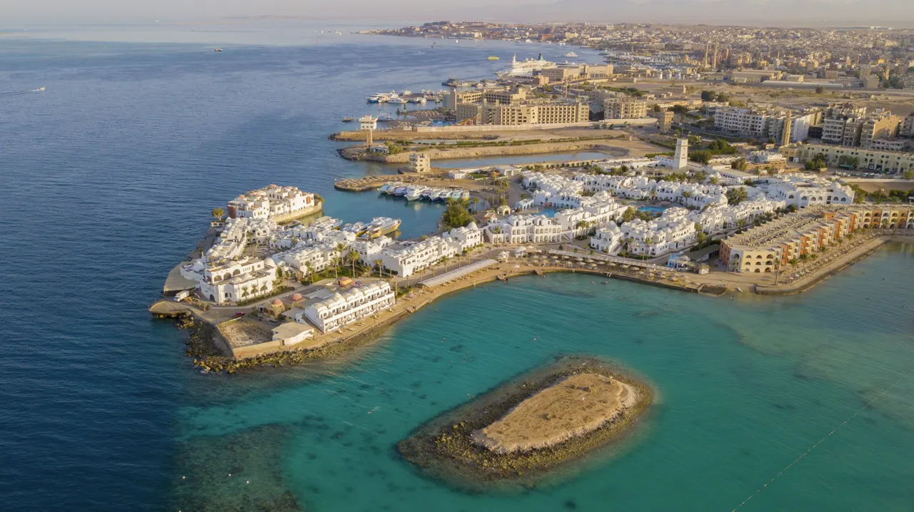 a drone shot taken over Hurghada, Red Sea, Egypt