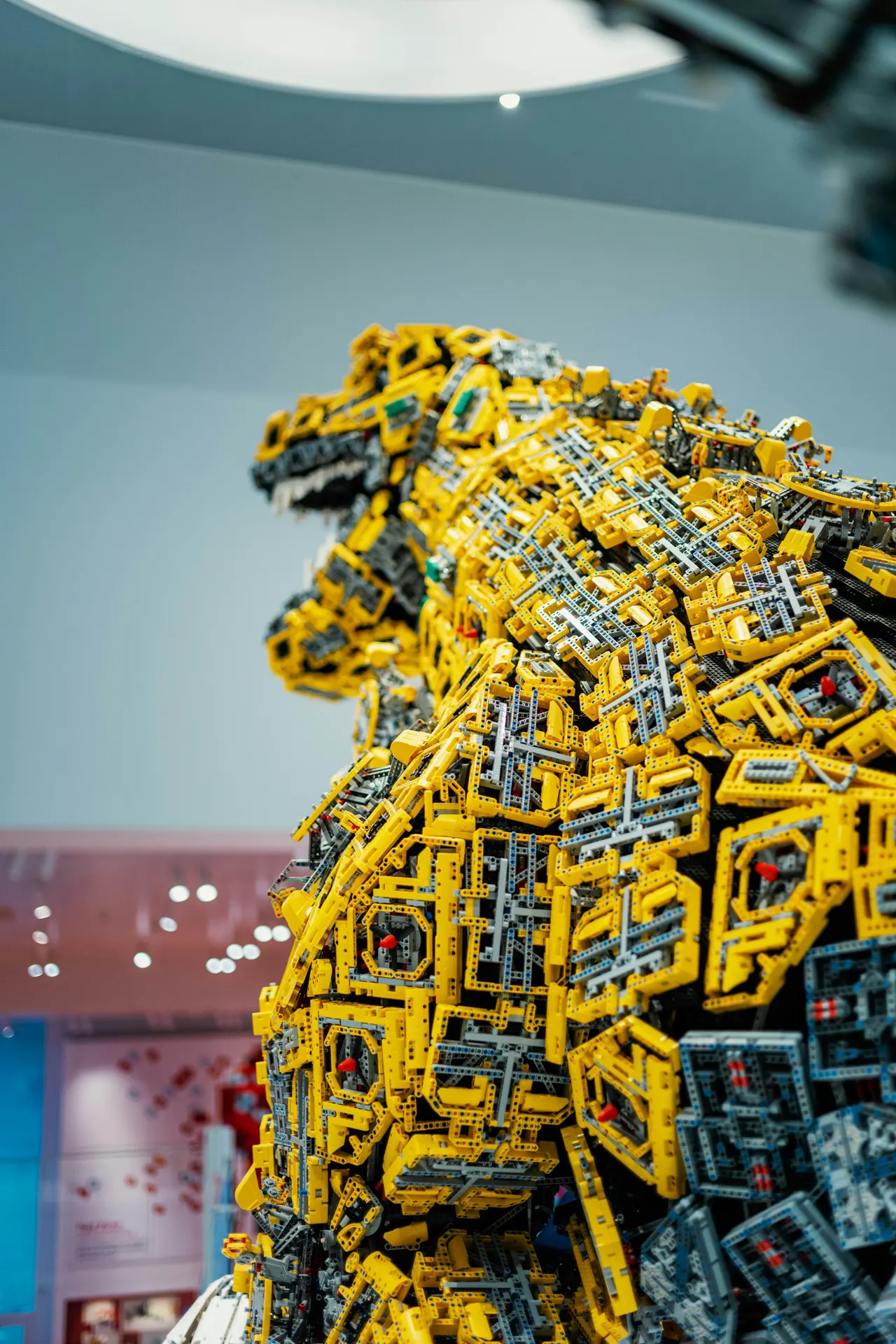 A sculpture of a dog made out of legos