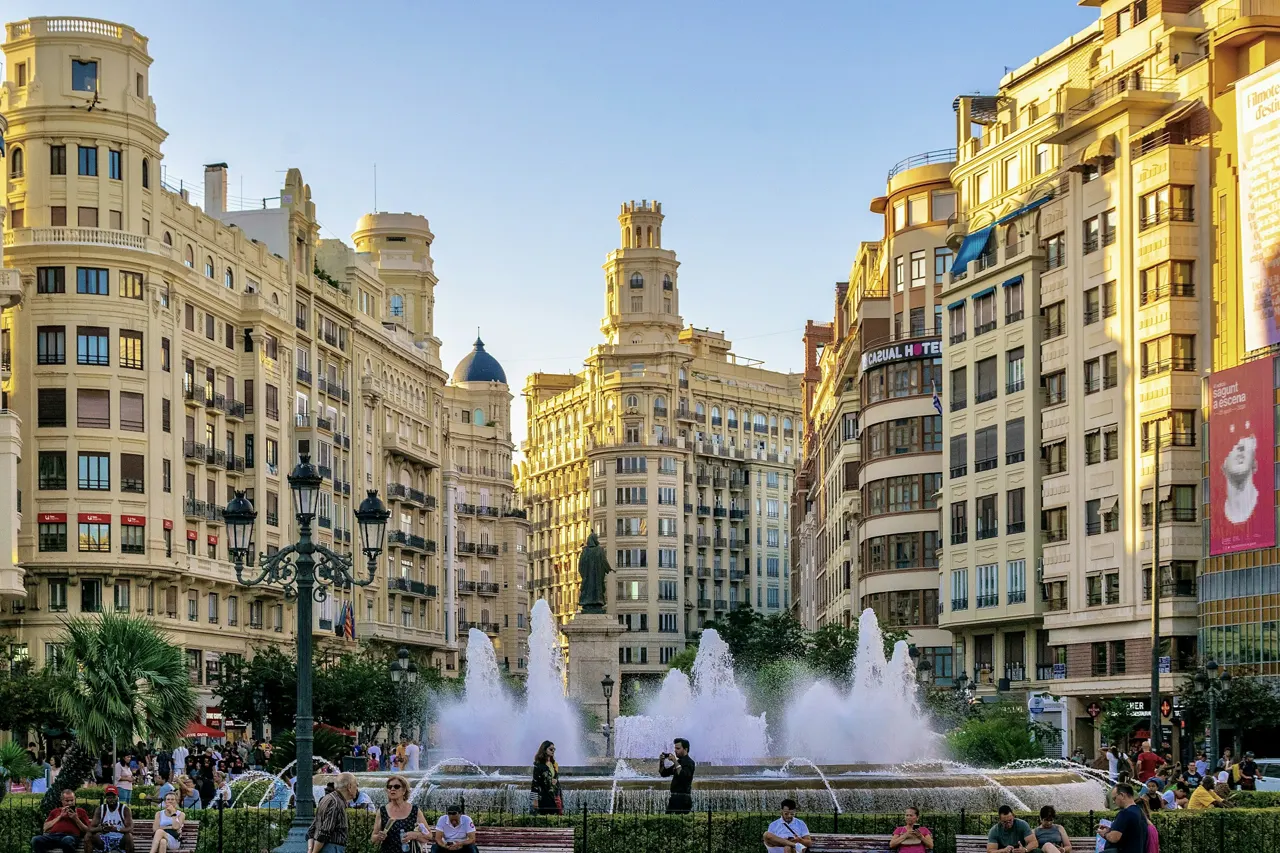 Evening glow at Placa de l'Ajuntament, Valencia, Spain