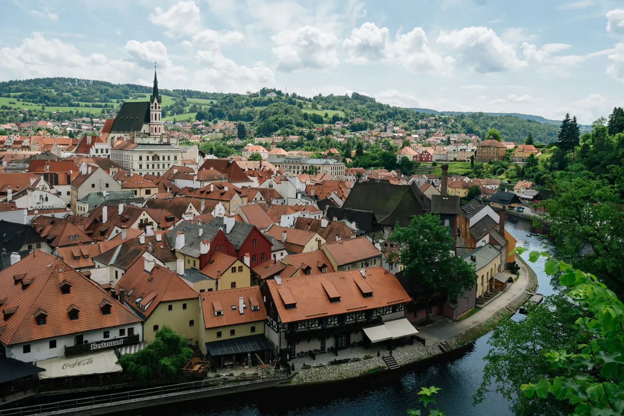 a view of a city with a river running through it