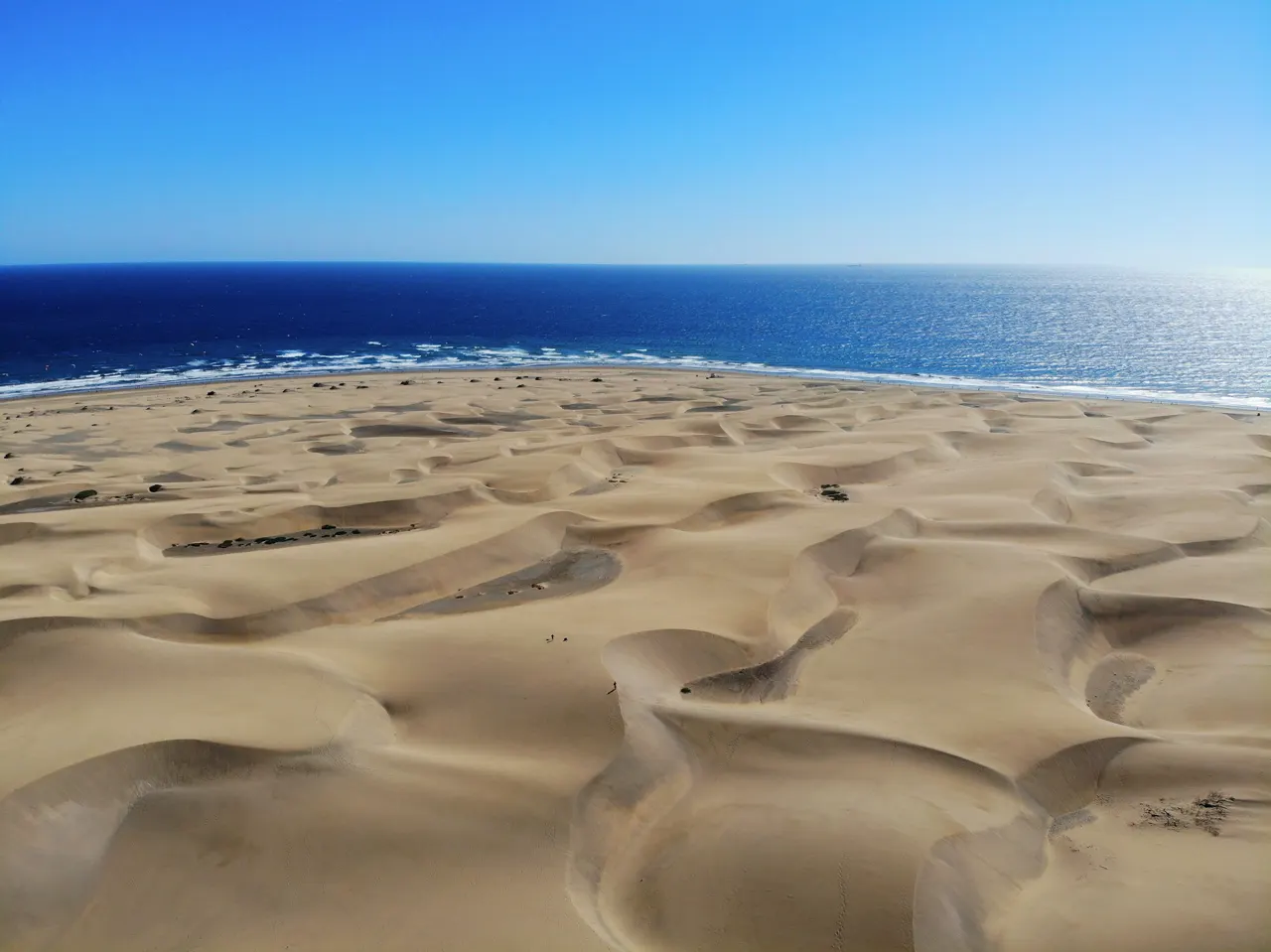 aerial image: Atlantic Ocean and the dunes of Playa del Ingles and Maspalomas, Gran Canaria, Canary Island, Spain
