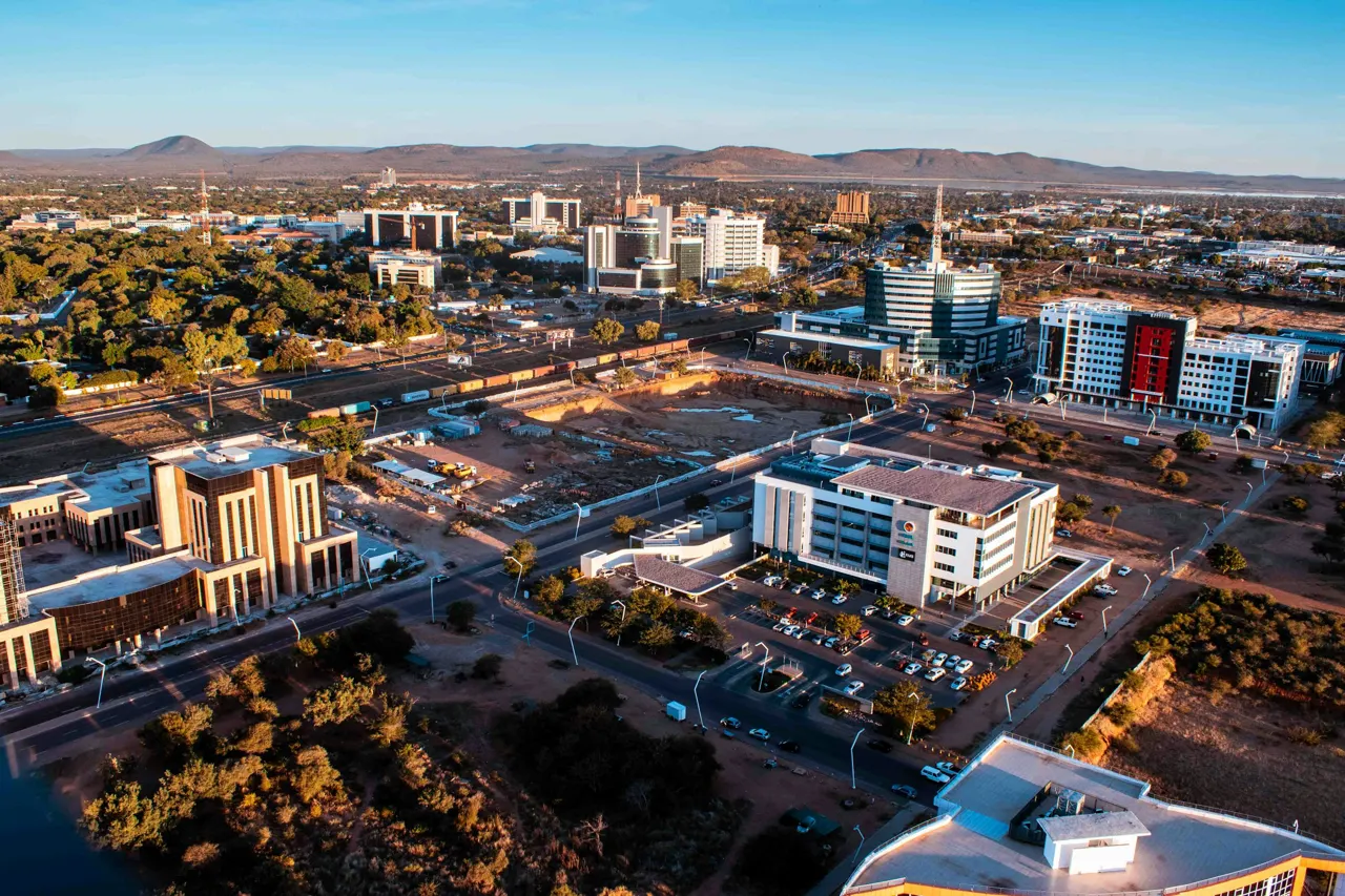 Overview of the Central Business District in Gaborone, the capital city of Botswana
