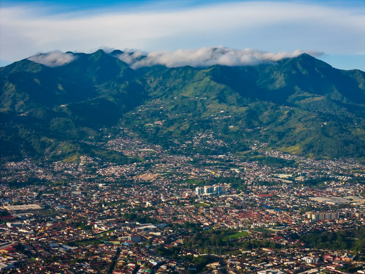 Aerial views of San José, Costa Rica in the morning