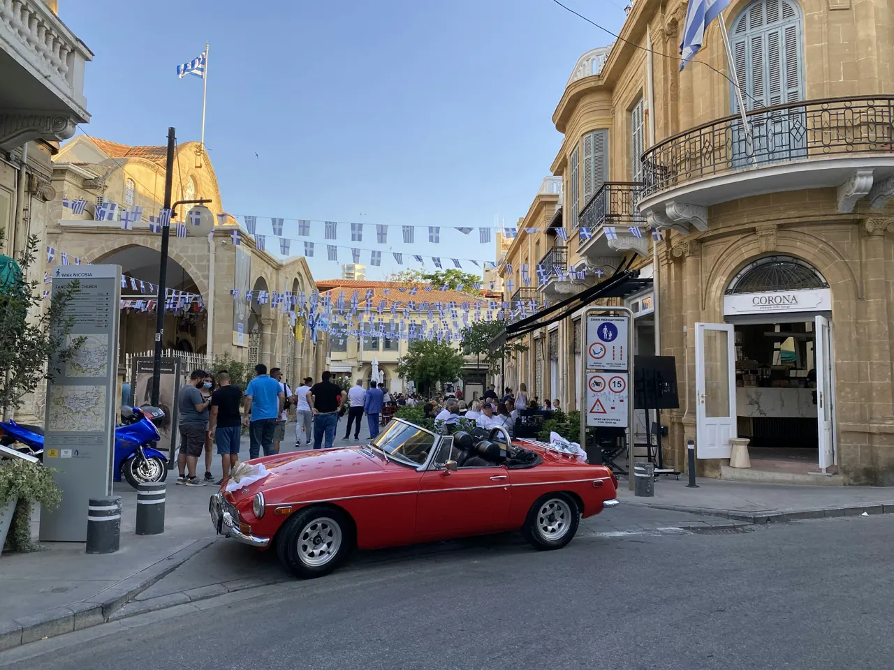 A red MG car in the streets of Nicosia, Cyprus