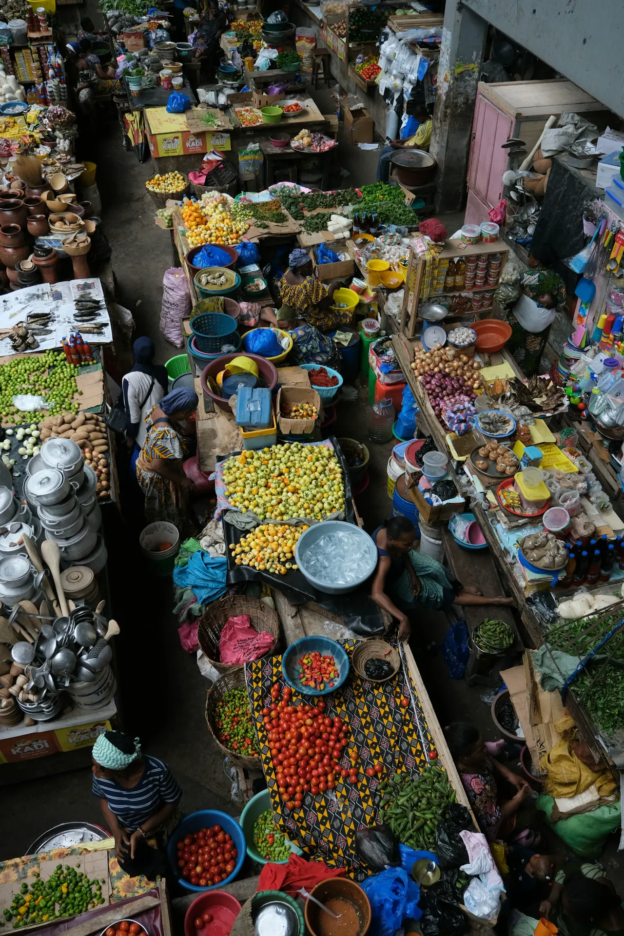 Fruit and vegetables for sale at the Treichville market, Abidjan, Ivory Coast, October 2024