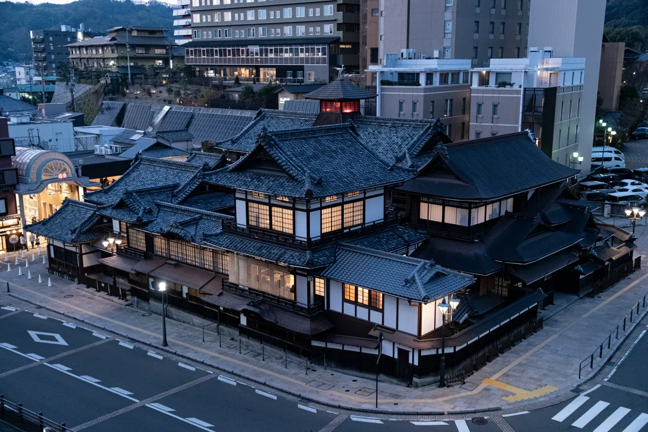 Traditional japanese building with ornate dark roof