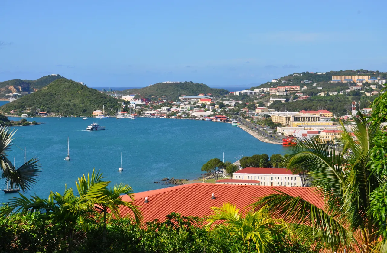 A scenic view of Charlotte Amalie Harbor, St