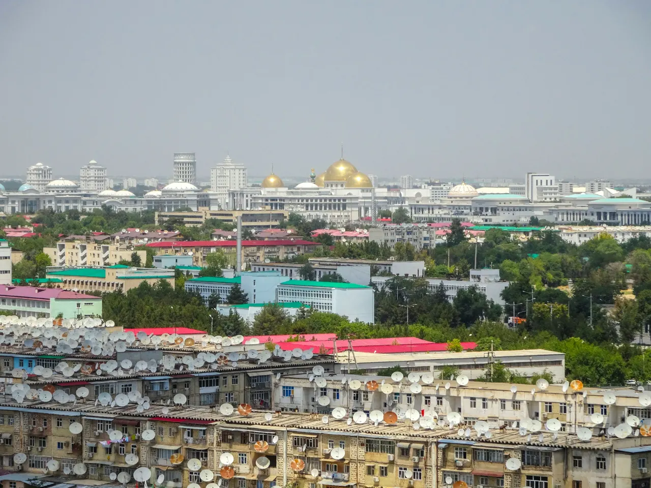 Cityscape with residential buildings and golden domes