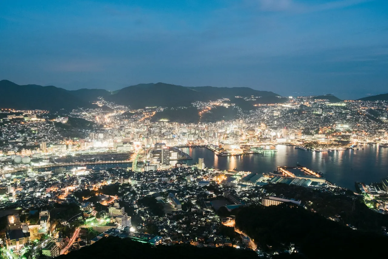 Nagasaki, Japan skyline at dusk
