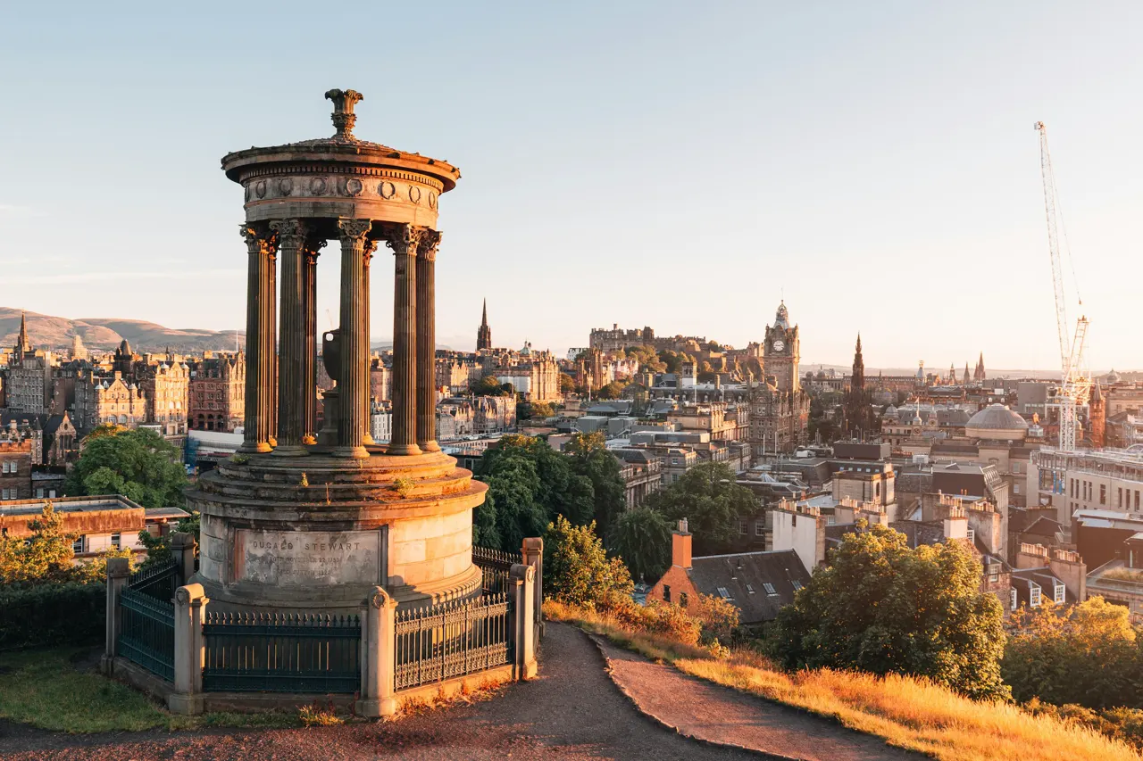 Edinburgh skyline taken from Calton Hill at sunset