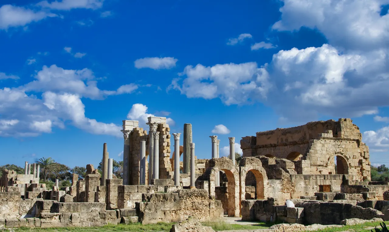Leptis Magna ruins, in Libya (Alkhums)