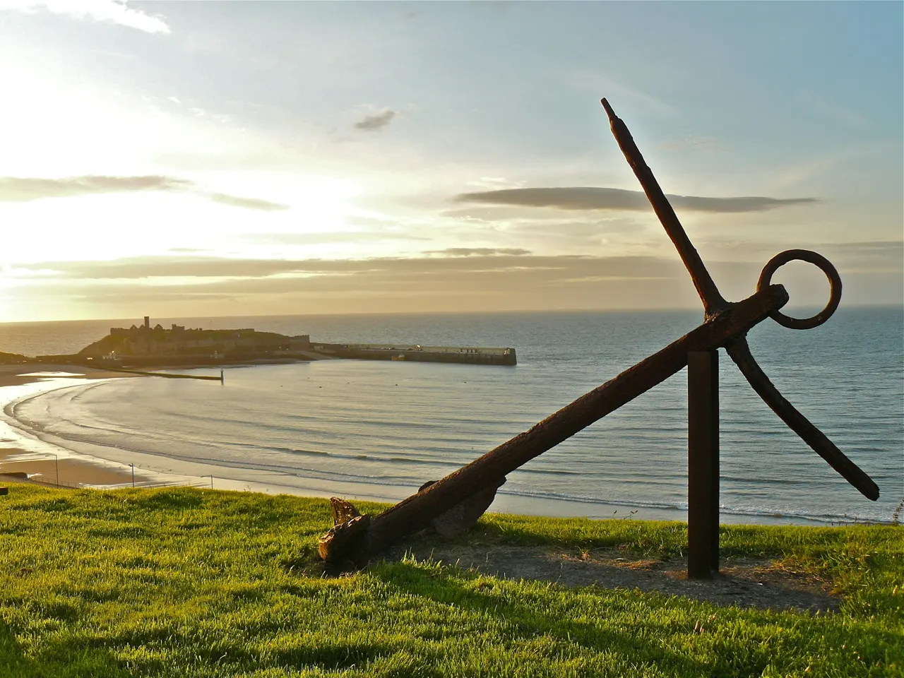Looking out to sea over Peel Beach and Peel Castle
