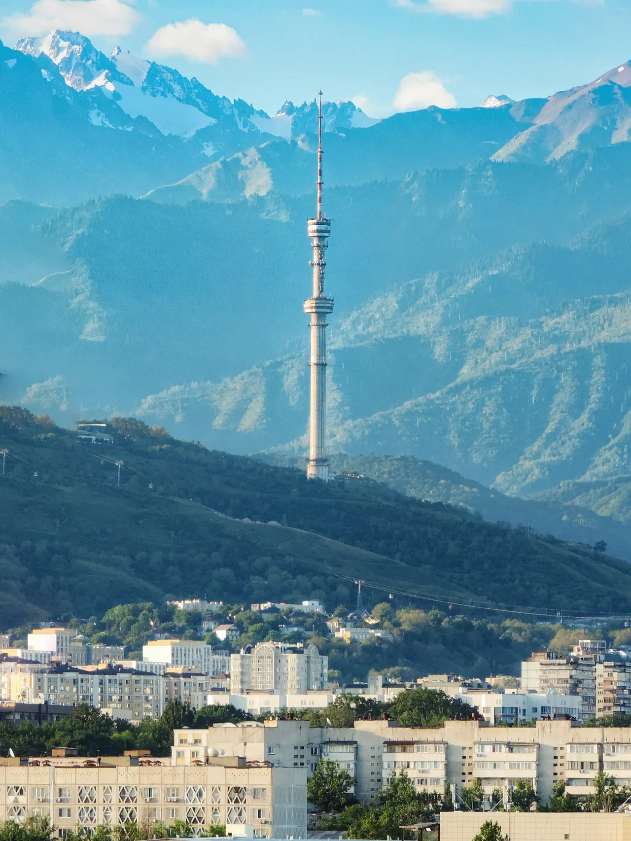 A view of a city with mountains in the background