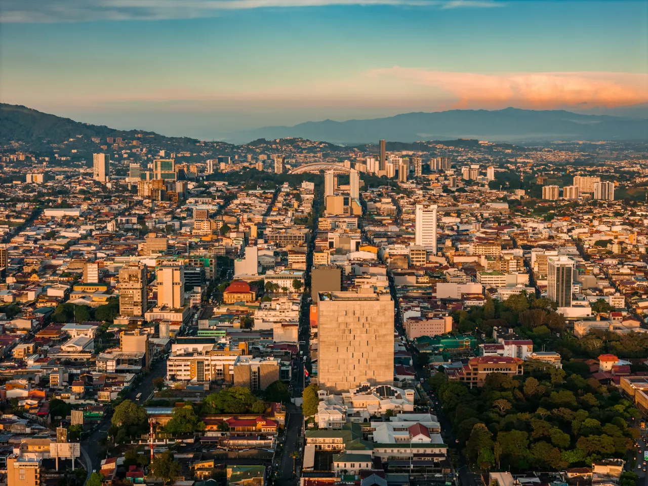 Aerial views of San José, Costa Rica in the morning