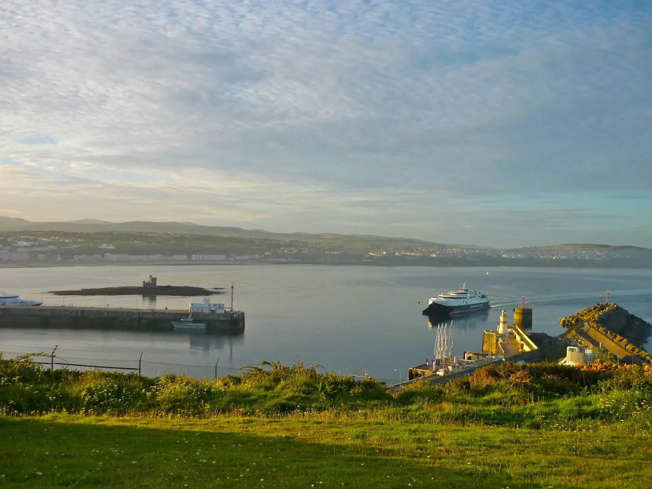 Isle of Man Steam Packet boat Manannan arriving back into Douglas Harbour