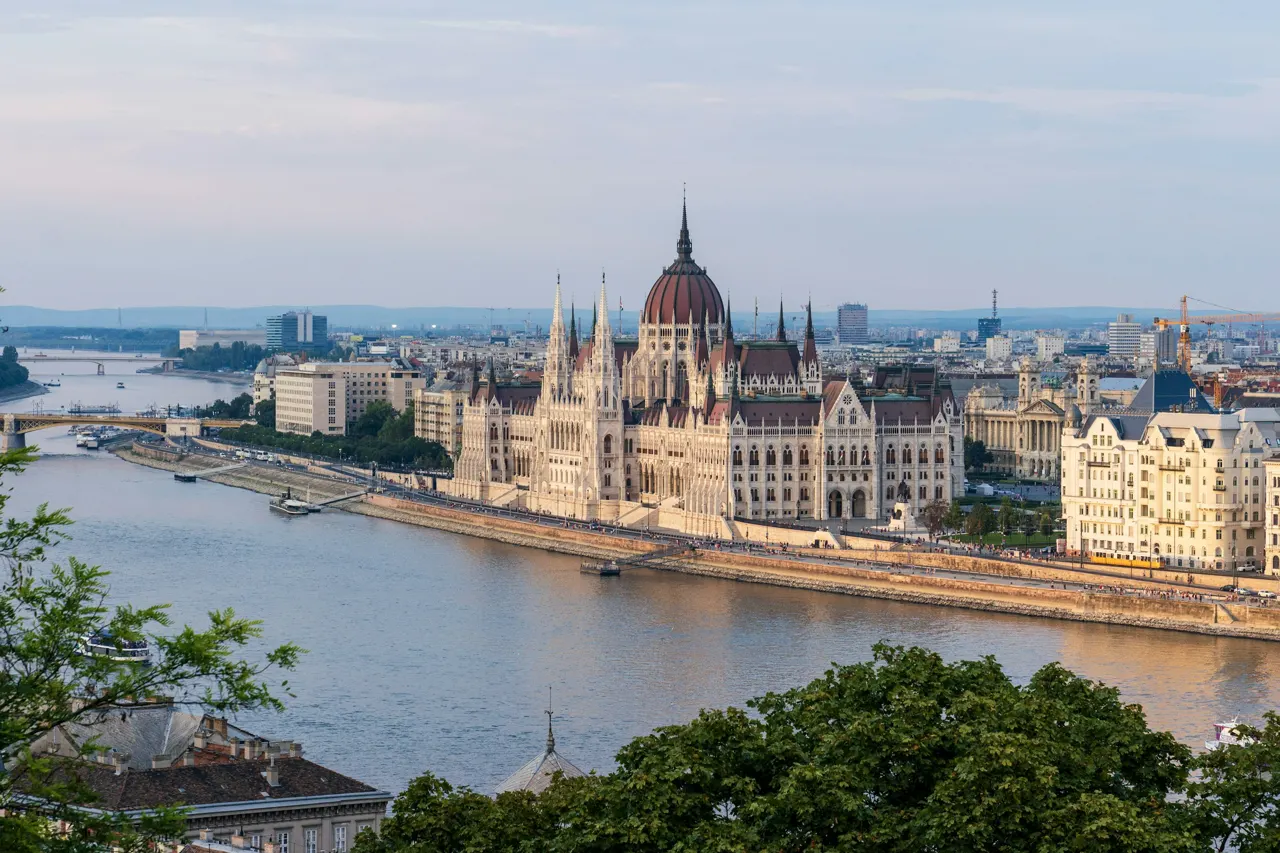 The Hungarian Parliament Building on the banks of the Danube River in Budapest