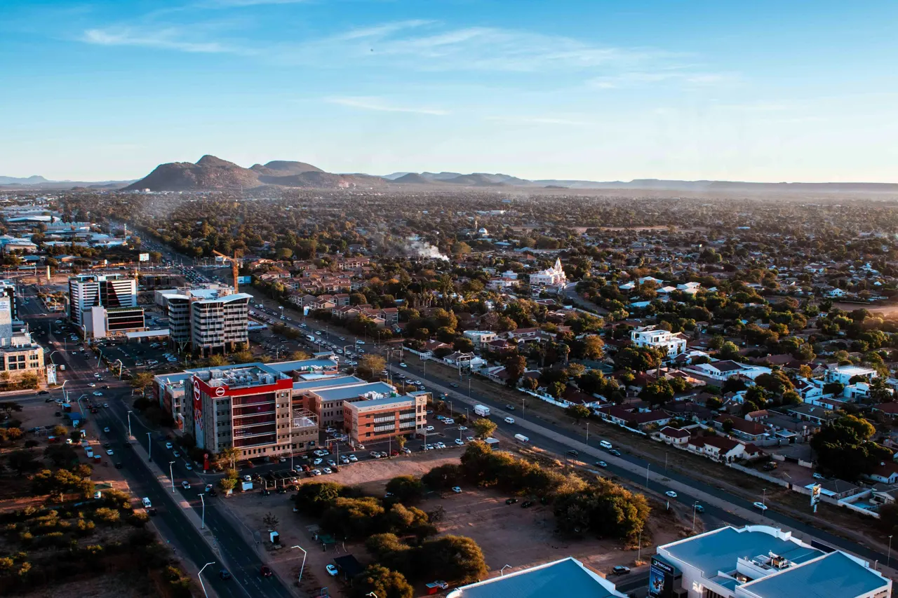 Overview of the Central Business District in Gaborone, the capital city of Botswana
