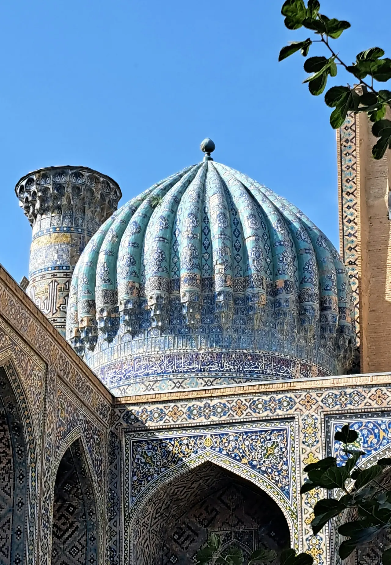 A blue and white building with a large dome